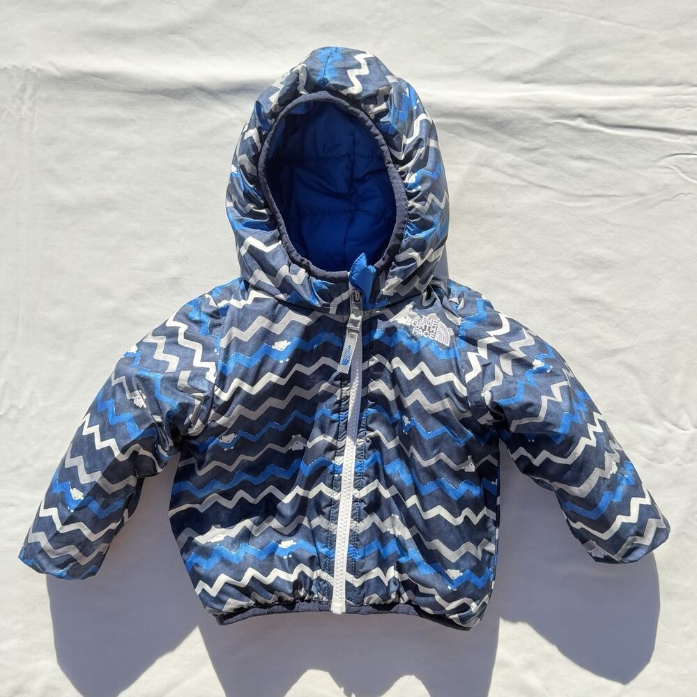 The North Face Reversible Period Puffer Jacket Baby Boys 6-12 Month Blue Print